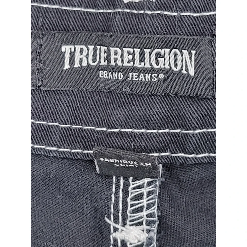 True Religion Cargo Pants Men's Size 32 Black White Stitch Baggy Utility Pockets